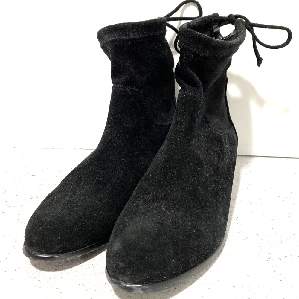 Valdini Bella black suede ankle booties boots tieback slipon low heel US 6.5M